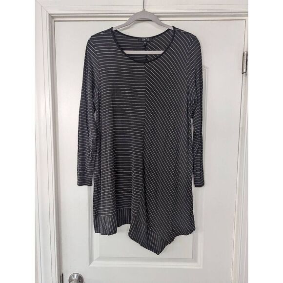 Comfy USA‎ asymmetrical Shirt women's Large black white striped tunic artsy - Picture 1 of 6